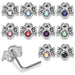 925 Sterling Silver 10pcs CZ Jewelled Spider  L-Bend Nose Stud Box - Monster Piercing