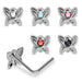 925 Sterling Silver 5pcs CZ Jewelled Butterfly L-Bend Nose Stud Box - Monster Piercing