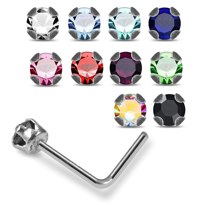 925 Sterling Silver 10pcs CZ Jewelled L-Bend Nose Stud Box - Monster Piercing