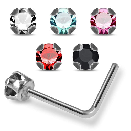 925 Sterling Silver 5pcs CZ Jewelled L-Bend Nose Stud Box - Monster Piercing