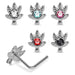 925 Sterling Silver 5pcs CZ Jewelled Marijuana L-Bend Nose Stud Box - Monster Piercing