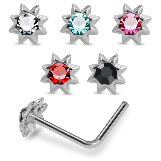 925 Sterling Silver 5pcs CZ Jewelled Sun L-Bend Nose Stud Box - Monster Piercing