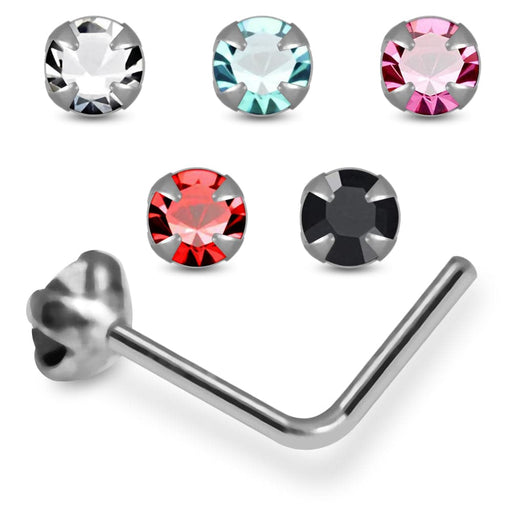 925 Sterling Silver 5pcs 2mm CZ Jewelled  L-Bend Nose Stud Box - Monster Piercing