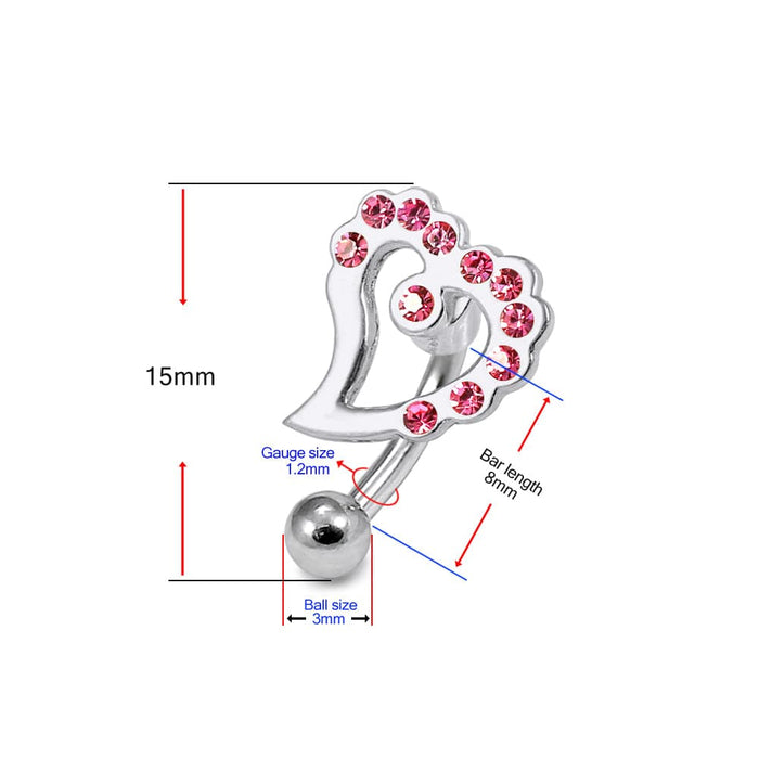 Jewelled Heart Curved Barbell Eyebrow | Rook | Bridge Ring - Monster Piercing