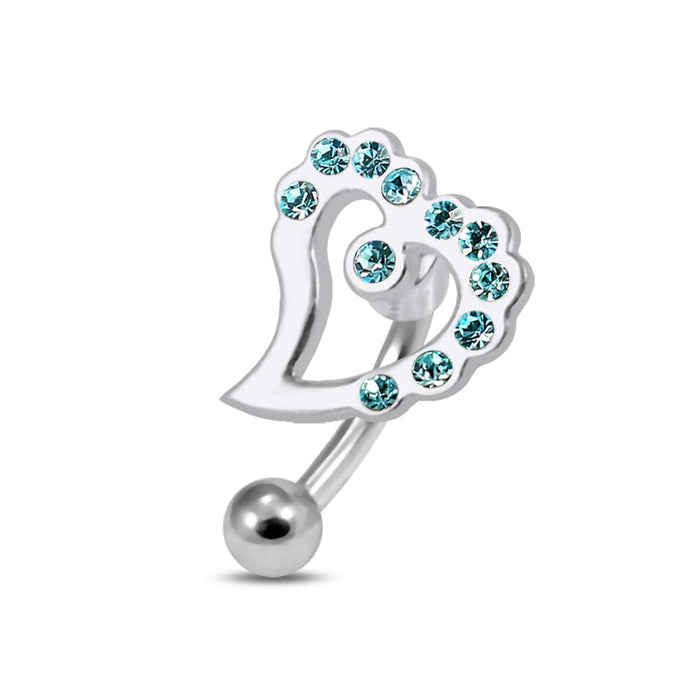 Jewelled Heart Curved Barbell Eyebrow | Rook | Bridge Ring - Monster Piercing