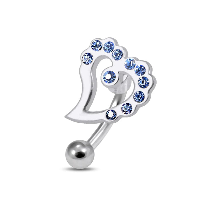 Jewelled Heart Curved Barbell Eyebrow | Rook | Bridge Ring - Monster Piercing