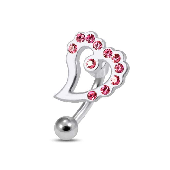 Jewelled Heart Curved Barbell Eyebrow | Rook | Bridge Ring - Monster Piercing