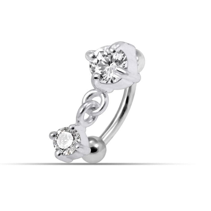 Round CZ Jewelled Dangling Curved Barbell Eyebrow | Rook | Bridge Ring - Monster Piercing