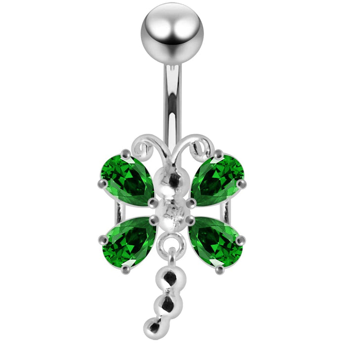 Dangling Jeweled Dragonfly Navel Belly Ring - Monster Piercing