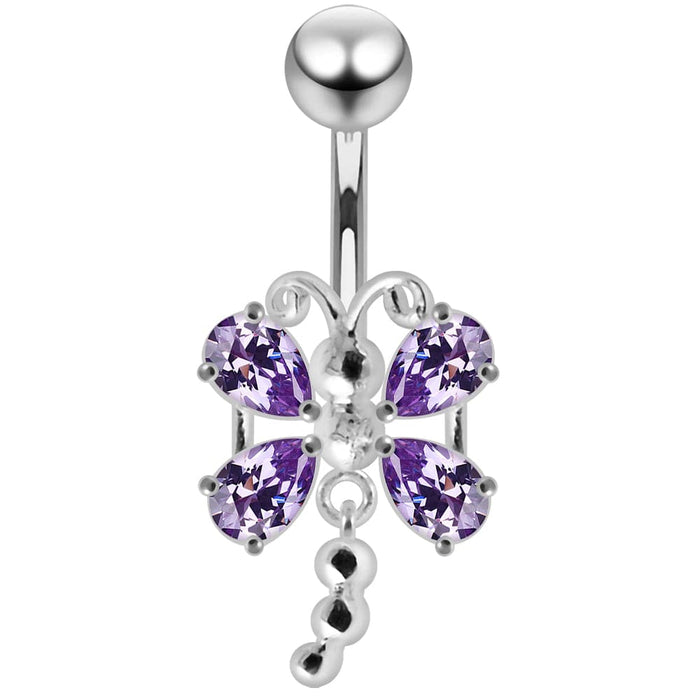 Dangling Jeweled Dragonfly Navel Belly Ring - Monster Piercing