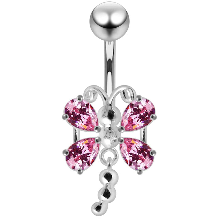 Dangling Jeweled Dragonfly Navel Belly Ring - Monster Piercing