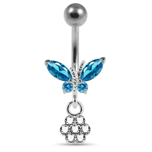 Moving Jeweled Butterfly with Flower Belly Ring - Monster Piercing