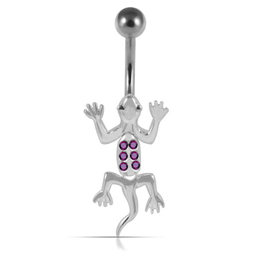 Dangling Jewelled Lizard Curved Bar Belly Ring - Monster Piercing