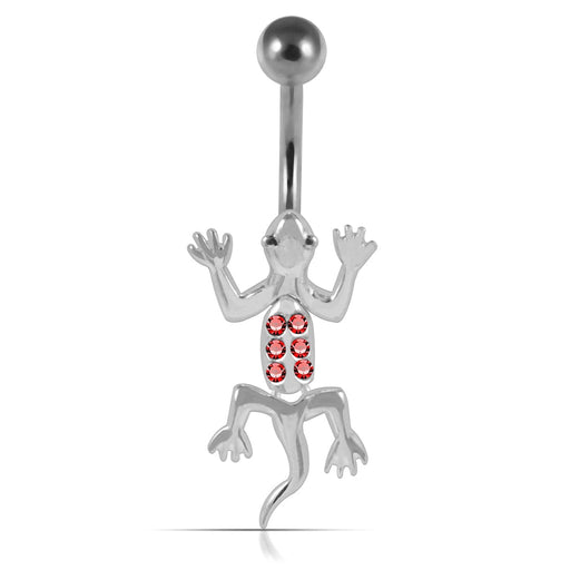 Dangling Jewelled Lizard Curved Bar Belly Ring - Monster Piercing