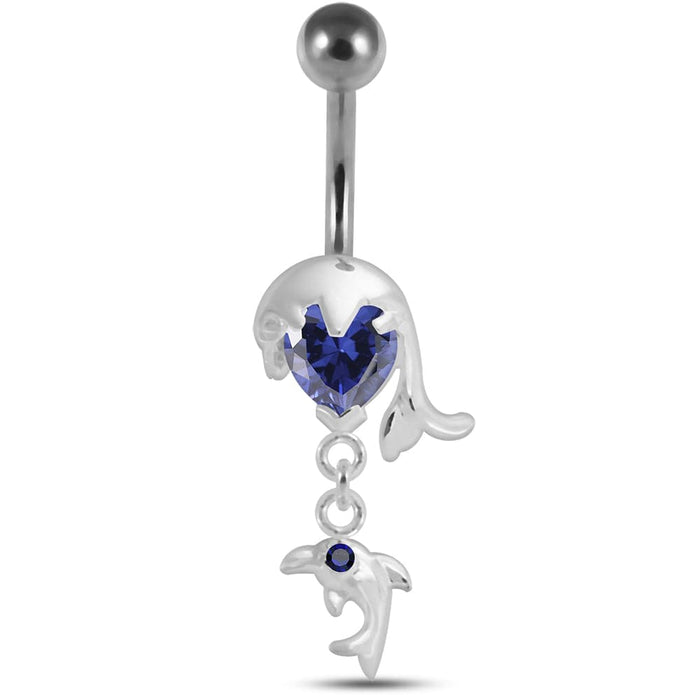 Moving Jeweled Dolphin Belly Ring - Monster Piercing