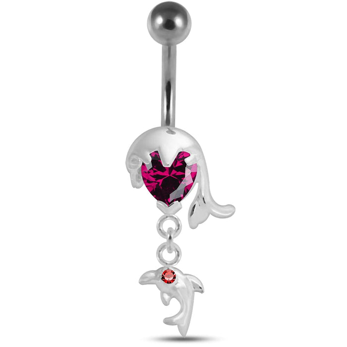 Moving Jeweled Dolphin Belly Ring - Monster Piercing