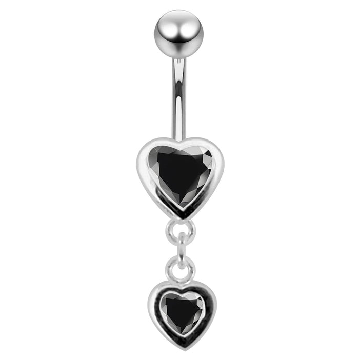 Moving Duel Jeweled Heart Belly Ring - Monster Piercing