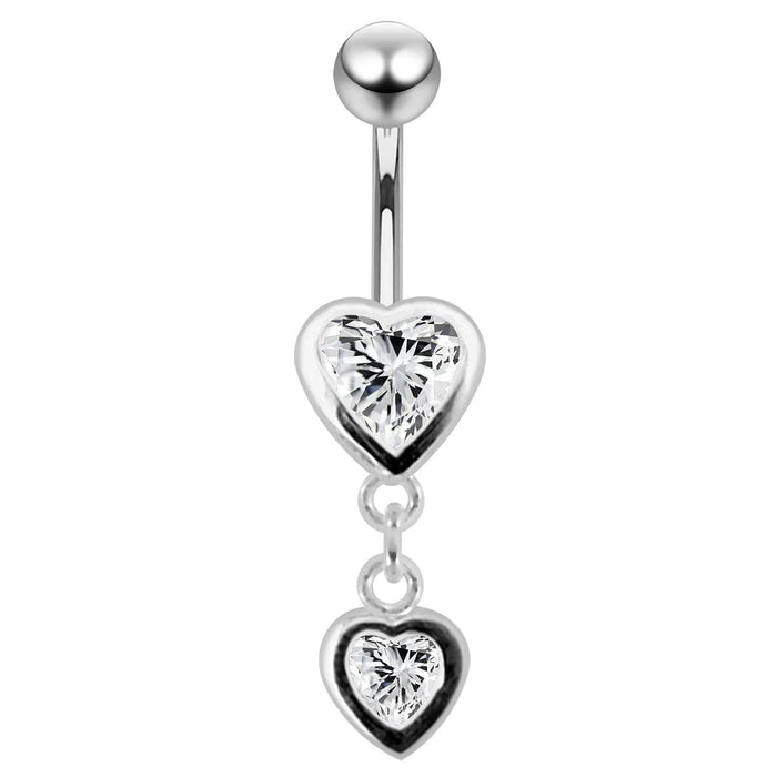 Moving Duel Jeweled Heart Belly Ring - Monster Piercing