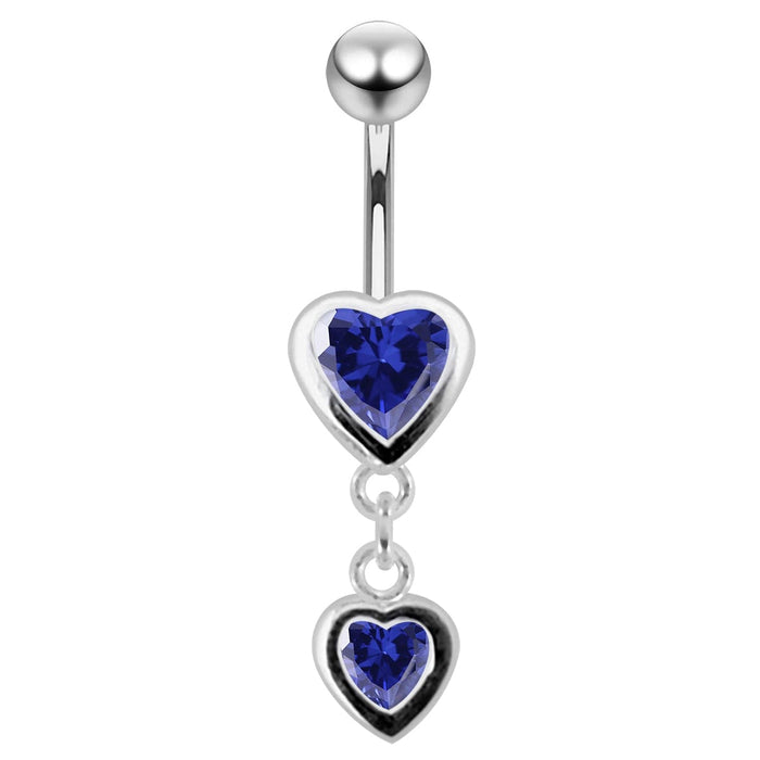 Moving Duel Jeweled Heart Belly Ring - Monster Piercing