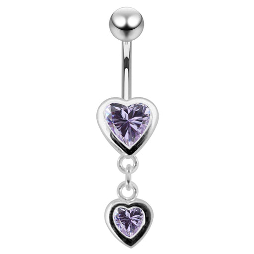 Moving Duel Jeweled Heart Belly Ring - Monster Piercing