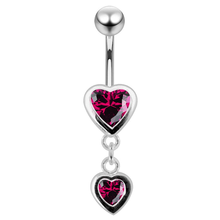 Moving Duel Jeweled Heart Belly Ring - Monster Piercing