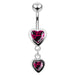 Moving Duel Jeweled Heart Belly Ring - Monster Piercing