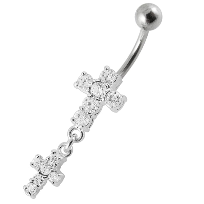 Moving Jeweled Cross Belly Ring - Monster Piercing