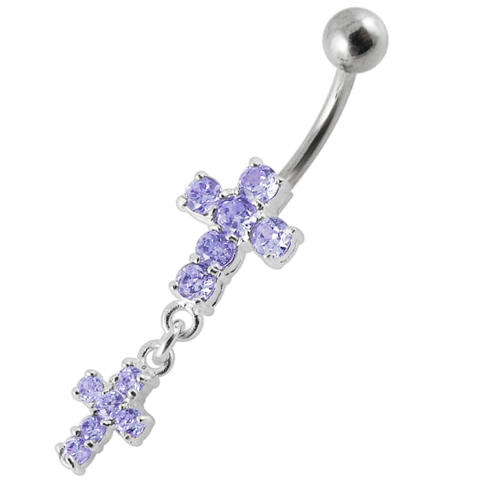 Moving Jeweled Cross Belly Ring - Monster Piercing