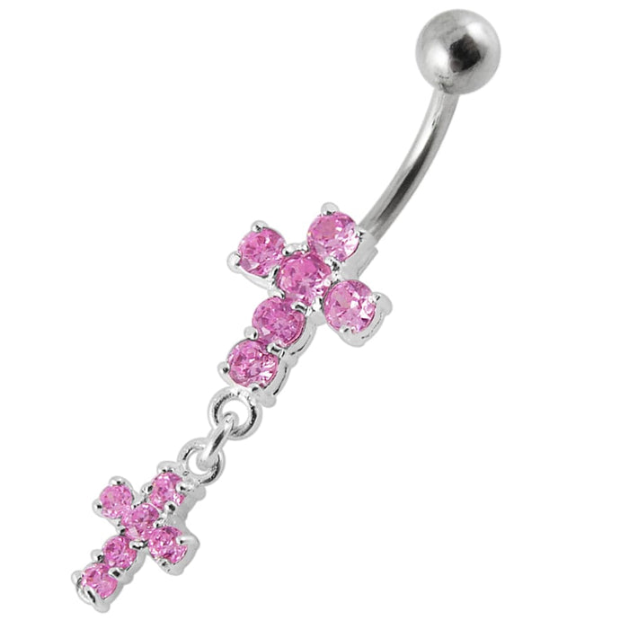 Moving Jeweled Cross Belly Ring - Monster Piercing