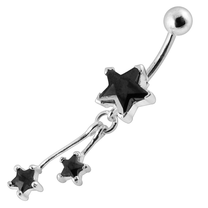 Silver Jeweled Star With SS Bar Navel Belly Ring - Monster Piercing