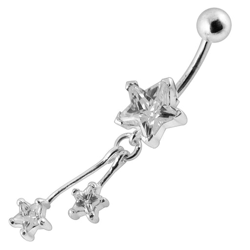 Silver Jeweled Star With SS Bar Navel Belly Ring - Monster Piercing