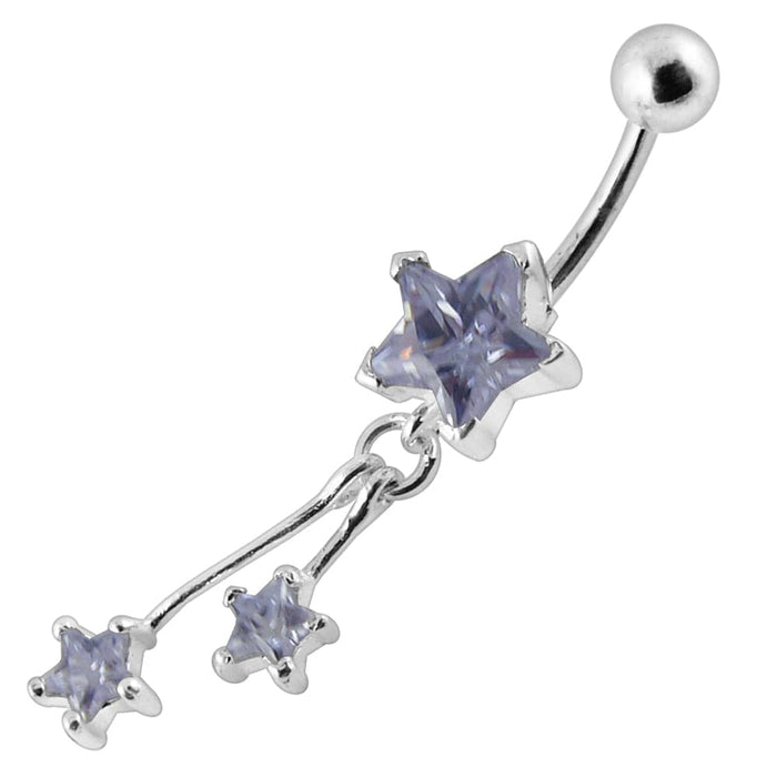 Silver Jeweled Star With SS Bar Navel Belly Ring - Monster Piercing