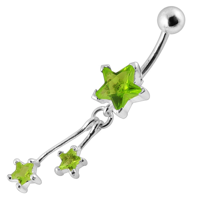 Silver Jeweled Star With SS Bar Navel Belly Ring - Monster Piercing