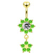 14G Moving Jeweled Flower Navel SS Banana Bar Ring - Monster Piercing