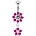 14G Moving Jeweled Flower Navel SS Banana Bar Ring - Monster Piercing