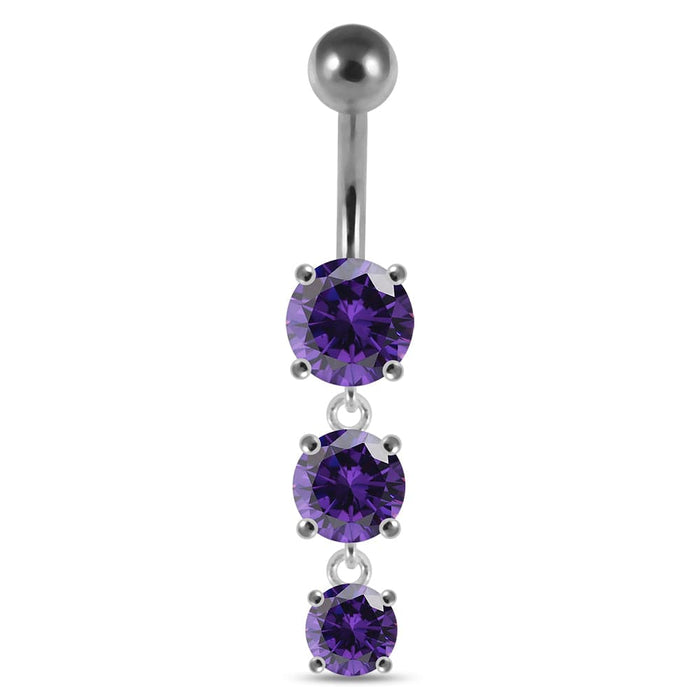 Moving Jeweled Charms dangling SS Bar Navel Ring - Monster Piercing