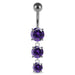 Moving Jeweled Charms dangling SS Bar Navel Ring - Monster Piercing