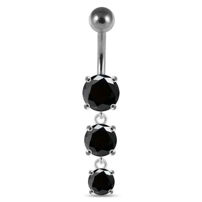 Moving Jeweled Charms dangling SS Bar Navel Ring - Monster Piercing