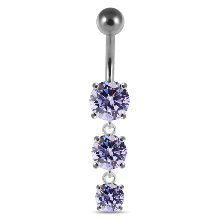 Moving Jeweled Charms dangling SS Bar Navel Ring - Monster Piercing