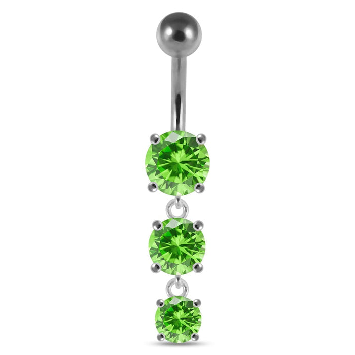 Moving Jeweled Charms dangling SS Bar Navel Ring - Monster Piercing