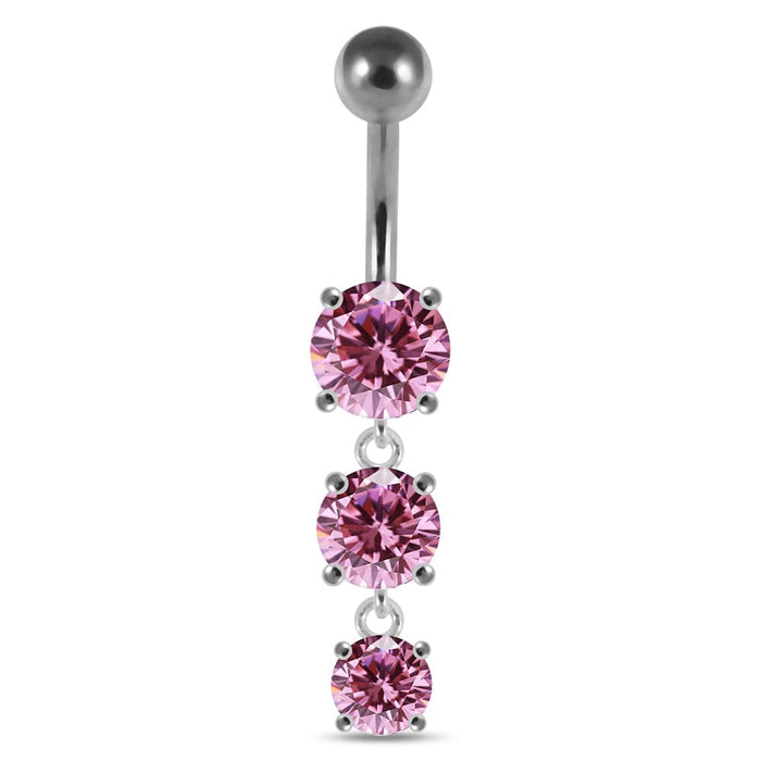 Moving Jeweled Charms dangling SS Bar Navel Ring - Monster Piercing