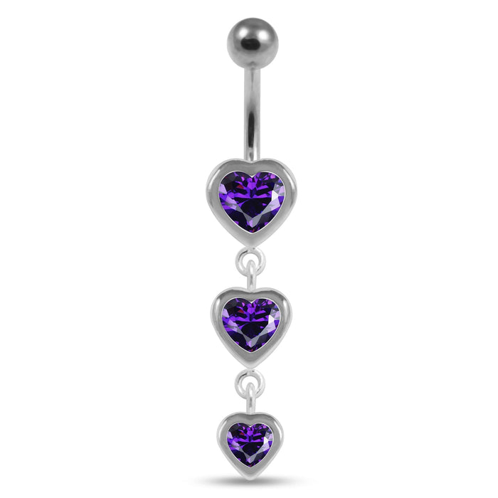 Moving Jeweled Heart Charms Belly Ring - Monster Piercing