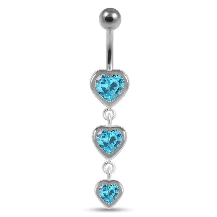 Moving Jeweled Heart Charms Belly Ring - Monster Piercing