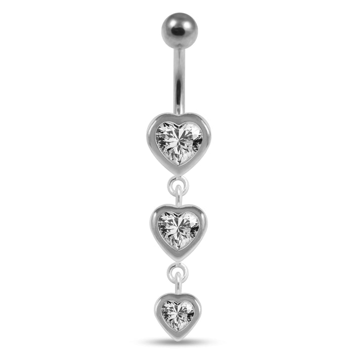 Moving Jeweled Heart Charms Belly Ring - Monster Piercing