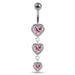 Moving Jeweled Heart Charms Belly Ring - Monster Piercing