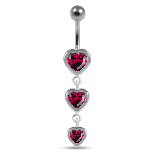 Moving Jeweled Heart Charms Belly Ring - Monster Piercing