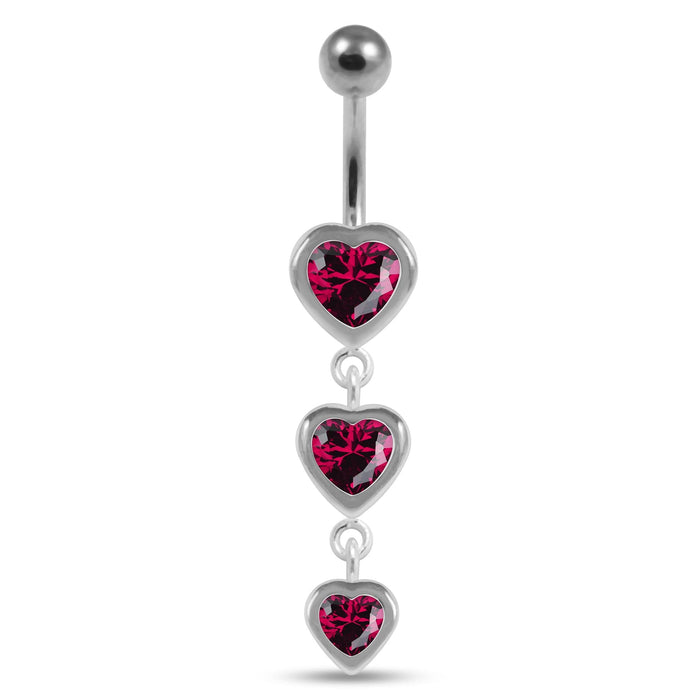 Moving Jeweled Heart Charms Belly Ring - Monster Piercing