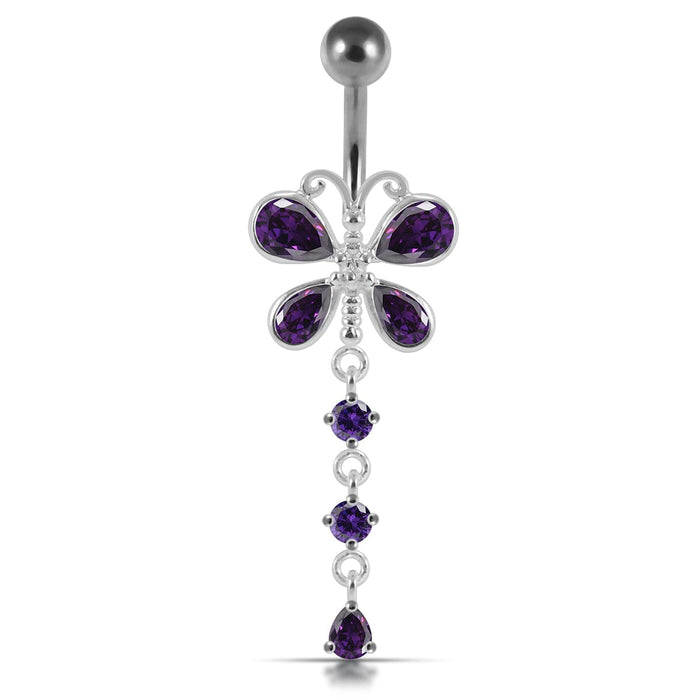 Moving Jeweled Butterfly Navel Ring - Monster Piercing