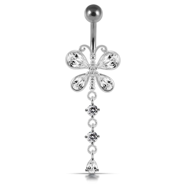 Moving Jeweled Butterfly Navel Ring - Monster Piercing