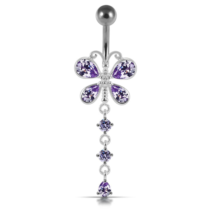 Moving Jeweled Butterfly Navel Ring - Monster Piercing